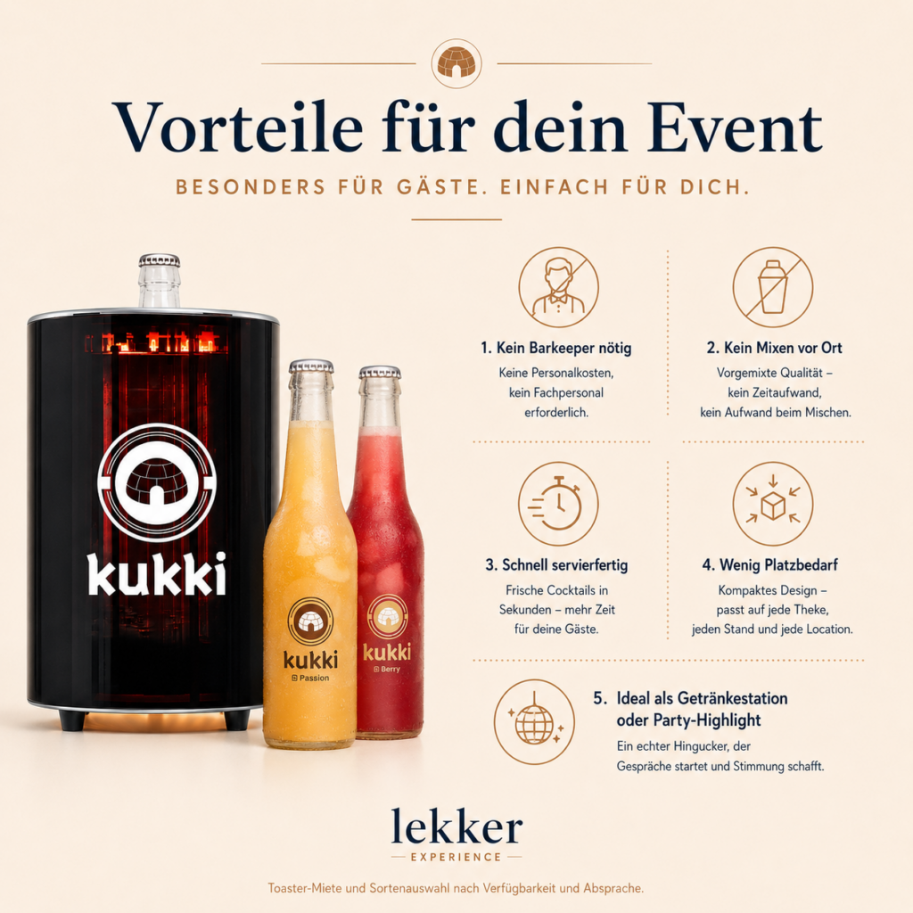 Vorteile von Kukki-Cocktails mit Toaster-Miete für Events